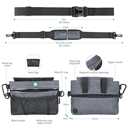 Oria Dog Treat Training Pouch, Pet Out Training Belt Bag, Magnetic Closure Dog Food Bag, Dog Food Bag With Removable Inner Pocket, Built-In Poop Bag Dispenser, Dog Training Bag, Gray #TOP5