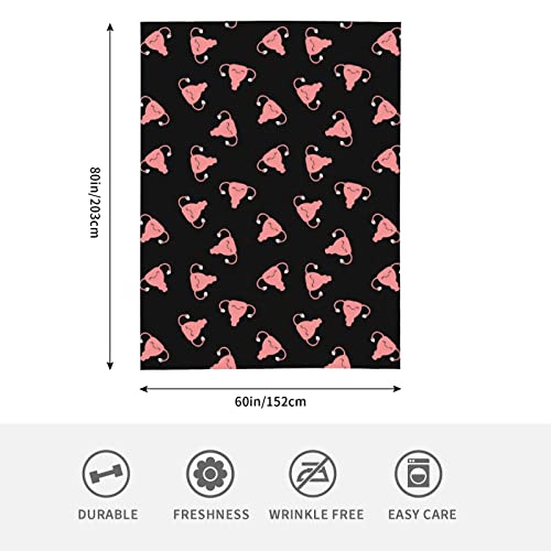 Doinbee Happy Uterus Blankets Cartoon Pink Uterus On Black Plush Throw Blanket Hysterectomy Gifts For Women Adults, Fluffy Fleece Plush Blanket Soft Flannel Blanket For Sofa Chair Bed Office 80"X60" #TOP4