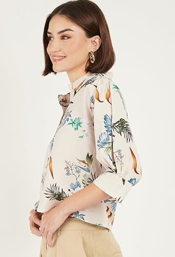 Image of ALL YOURS Women Women's Blue Boxy Floral Printed Casual Shirt (ALLSH5001 TUR XS)