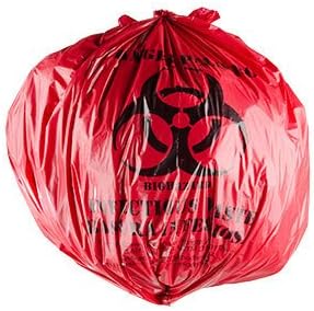 Red Isolation Infectious Waste Bag/Biohazard Bag Linear Low Density 1.2 Mil - 250/Case 10 Gallon 24" X 24"