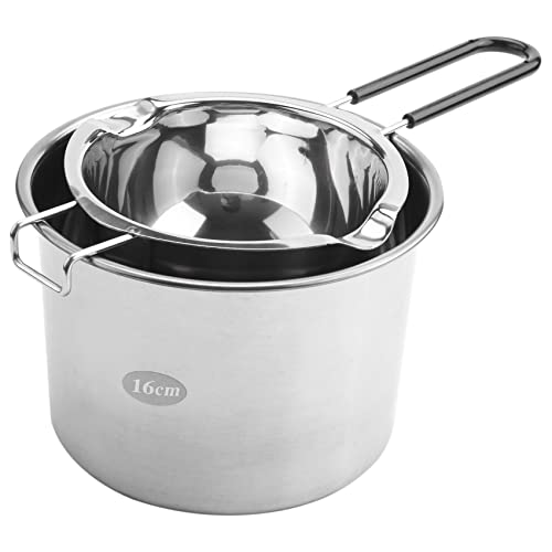 Jkjhbhged 2-Pack Stainless Steel Double Boiler, Heat- Handle for Chocolate, Butter, Cheese, Caramel and Candy- Steel Melting Pot, 2 Cup Capacity, Universal Pad