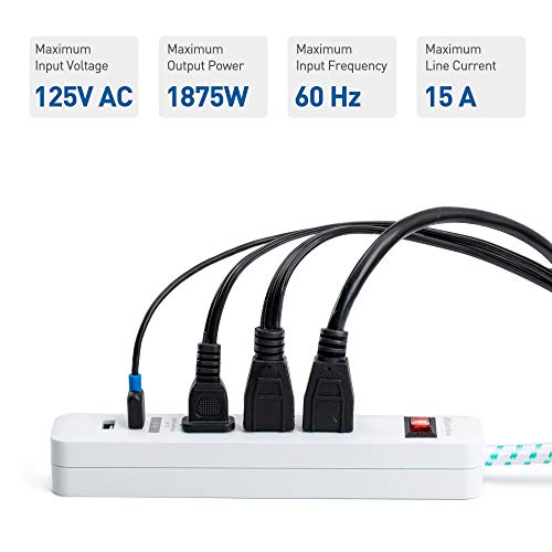 Cable Matters 2-Pack 3 Outlet Surge Protector Power Strip With Usb, 8 Ft Long Extension Cord With Low Profile Plug (Surge Protector With Usb Ports) In White #TOP3