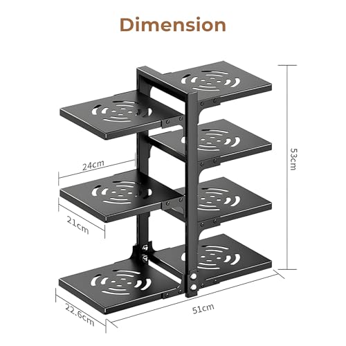Image of HomeEssentials Kitchen Counter Pan Rack Multipurpose Organizer - 7 Tier Adjustable Pot Holder /Shelf Drawer Stand for Crockery /Pull Out Cabinet Organizer, Utensil Holder (7 TIER)