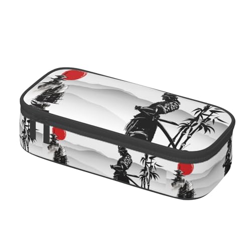 Image of Watercolor Japanese Samurai Bushido Large Pencil Case, Pencil Pouch With Zipper Compartments Stationery Pencil Bag For Kids Teens Students School Supplies