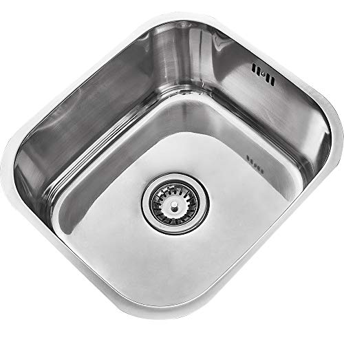 Kitchen Sink Single Bowl Stainless Steel with Reversible Drainer + Waste, Square Undermount Drop-in Installation (Style 2)