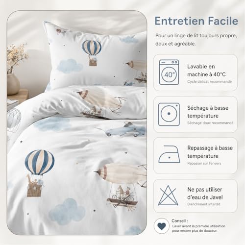 Miniatura 7 de Globo AerostáTico Funda Nordica Cama 90 Infantil AvióN Ropa de Cama 3 Piezas, Microfibra Suave Transpirable Funda de Edredon Nordico 150x220 cm y 2 Funda de Almohada 50x75 cm, con Cremallera