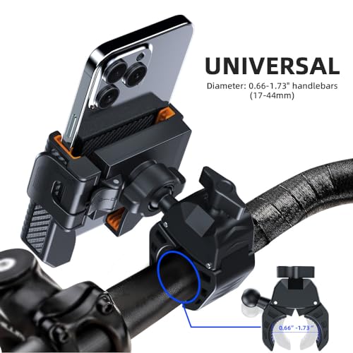 Image of KIVOS Motorcycle Phone Mount Holder with 1s Lock,Camera-Friendly Design,Handlebar Cell Phone Clamp for Bike,Scooters Phone Holder for iPhone Air 17 Pro Max, 16 15 Pro Max Plus,2.4 inch-3.54 inch Wide Phones