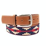 GauchoLife Guarda Pampas Polo Belt – Handmade Woven Leather Golf Belt for Men (Blue/Red, 32)