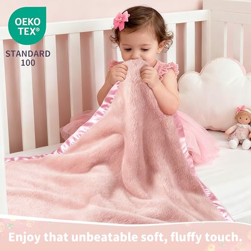 Image of Pro Goleem Baby Blankets for Girls with 2 Inch Satin Trim, Super Soft Plush Receiving Blanket for Infant Toddler Newborn, Fleece Cozy 30x40 Inch Crib & Stroller Blanket (Pink)