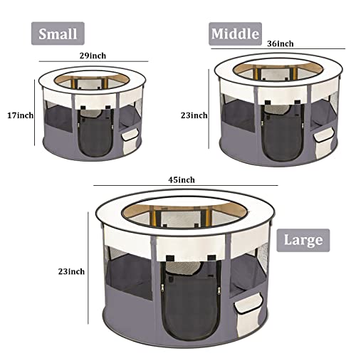 Krightlink Portable Foldable Pet Playpen for Small Dog and Cat, Foldable Puppy Pet Exercise Pen Dog Tent with Collapsible Travel Bowl, Indoor/Outdoor (Middle, Grey)