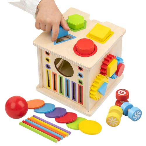 TQEBWUS Cubo De Actividades De Madera | 8 en 1 Juguete Educativo de Madera,Juguetes de Cubo de Actividades | para Niños y Niñas de 1 a 6 Años Cumpleaños Aula Hogar