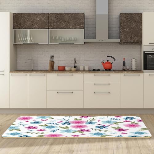 Alfombrillas de cocina VAPOKF con patrón de flores otoñales lavables y antideslizantes 3