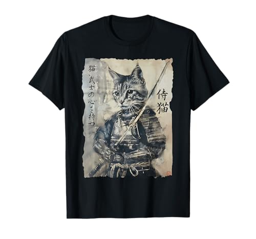 Samurai Cat Vintage Japanese Warrior Art Homme Femme T-Shirt