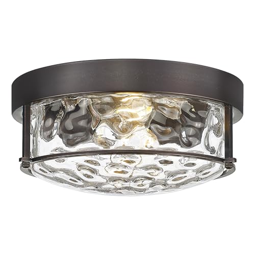 FEMILA 12" Flush Mount Ceiling Light, Modern Close to Ceiling Light Fixtures with Water Ripple Glass, E26 Base, 4FTJ22WG-F ORB
