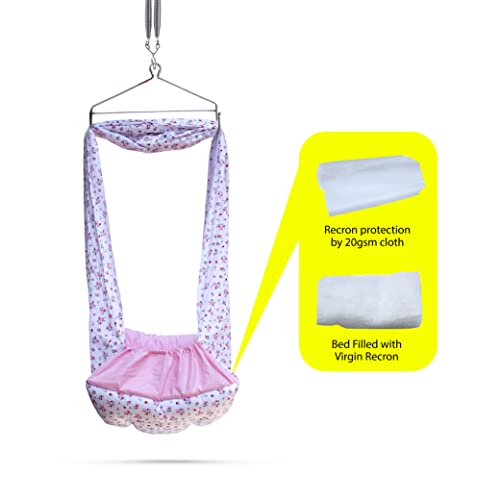 Image of beetot Cotton New Born Baby Swing Cradle (Jhula) | Cradle Cloth With Removable Mattress Bed, Mosquito Net, Weight Capacity Up To 20Kg | Age From 0-12 Months (Floral Pink)
