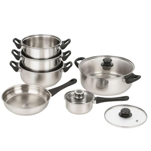 Cecaro Group – Set Batteria di Pentole in Acciaio Inox 12 Pezzi ad Induzione con Coperchi con Valvola di Sicurezza