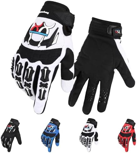 shamofeng Breathable Motorcycle Riding Gloves Full Finger Knuckle Protection Touchscreen Compatible for Motocross, Mountain Bike,Dirt Bike, Cycling, Off-Road Racing, White XL