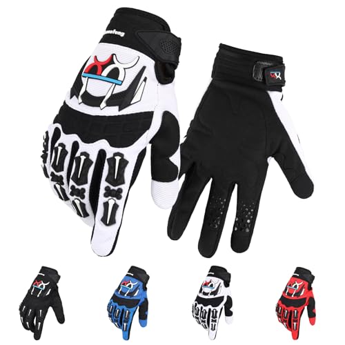 shamofeng Breathable Motorcycle Riding Gloves Full Finger Knuckle Protection Touchscreen Compatible for Motocross, Mountain Bike,Dirt Bike, Cycling, Off-Road Racing, White M