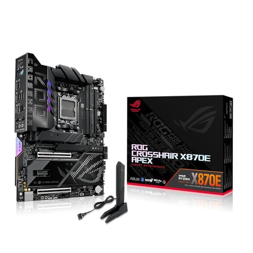 ASUS ROG Crosshair X870E APEX AMD X870E AM5 ATX Motherboard, Advanced AI PC-Ready, 18+2+2 Stages, DDR5, ROG Memory Fan, ROG DIMM.2 Card, Wi-Fi 7, 5G LAN, 3X M.2, PCIe® 5.0, USB4®, USB Type-C®, AI OC
