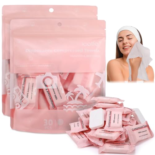 Hoemwarm 60 Pcs Disposable Washcloths for Travel, Large Size Thickening Compressed Towel Cotton Portable Face Towels for Camping, Hiking, Sports, Makeup Removal(11.8x9.4 inch, Pink)