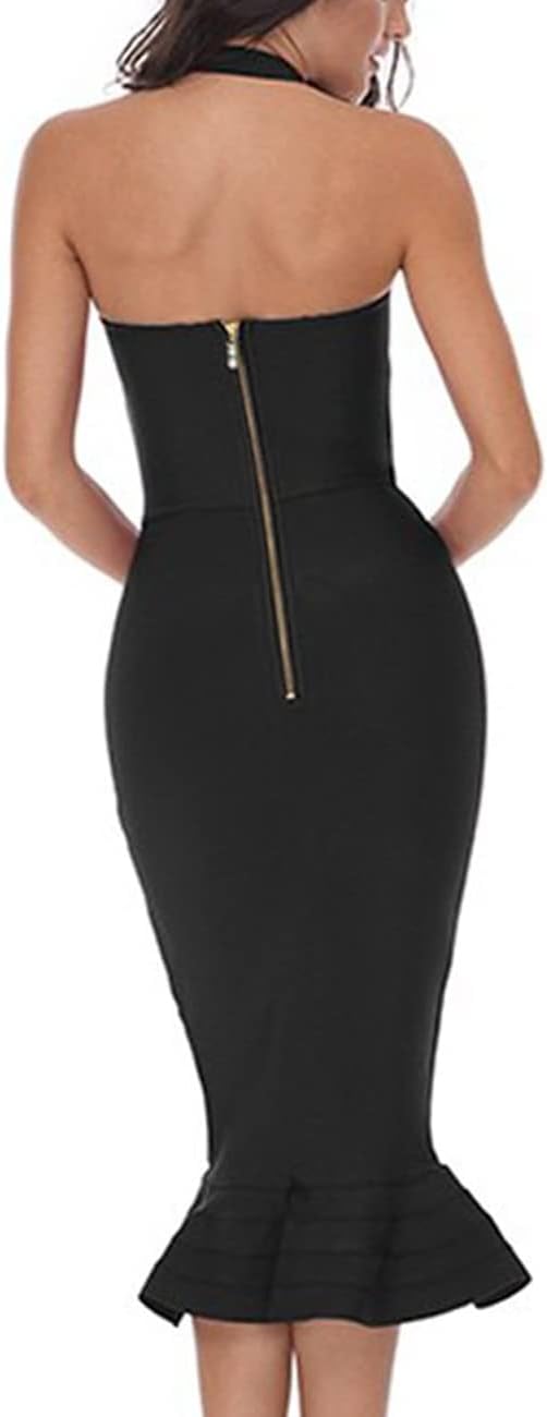 whoinshop Women’s Halter Fishtail Mermaid Bodycon Knee Length Cocktail Bandage Dress