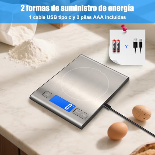 Miniatura 2 de Bascula Cocina Digital De 15 Kg, Recargable Y Baterias Diyife Bascula Cocina Recargable, Peso De Cocina Precisión De 1 G 0.1 Oz, Acero Inoxidable,Función De Tara,Pantalla Lcd,Para Alimentos,Joyas