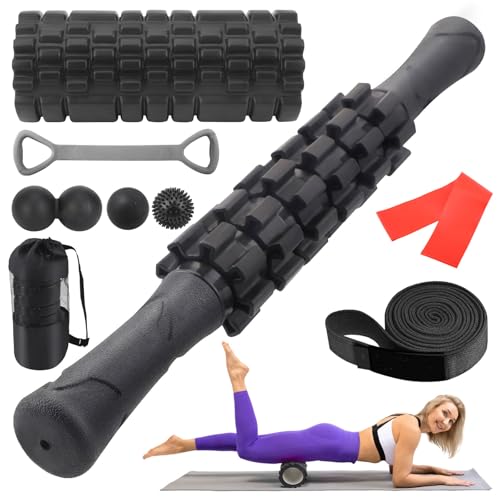 9 Pièces Rouleau De Massage, Foam Roller Avec Bâton De Rouleau Musculair, Bandes De Résistance, Balles De Massage, Massage Foam Roller Pour Massage Profond Des Tissus Musculaires