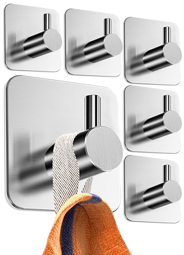 4smile toallero sin taladrar - SET de 6 ganchos toalleros de baño de acero inoxidable como prácticos ganchos adhesivos - Ganchos autoadhesivos de, ganchos de pared, diseño clásico 2 413+C0VGpcL