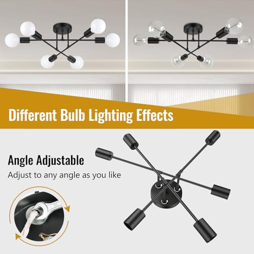 Modern Sputnik Chandelier Ceiling Light 6-Light, Adjustable Light Fixtures Ceiling Mount with E26 Base, Black Metal Dining Room Light Fixture, Ceiling Light Fixture for Bedroom Living Room Kitchen by Maichixin - Image 2