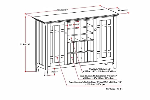 Simplihome Bedford Solid Pine Wood 54 Inch Rustic Sideboard Buffet Credenza In Distressed Grey Features 2 Doors, 2 Drawers And 2 Cabinets With 12 Bottle Wine Storage Rack #TOP2