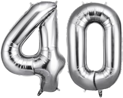 OFFCUP Zahlen Luftballon 40 Geburtstag Silber, Folienballon Zahl 40 | 40 Zoll Helium Ballons Riesen 101cm Geburtstag Mädchen Junge PartyDeko Ballon Zahl Deko zum Jubiläum Neujahr H