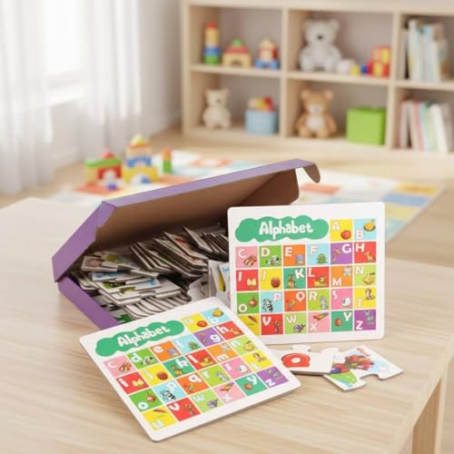 EHJRE Children Wooden Letter Puzzle Letter Matching Game Alphabet Cards Learning Toy Cardboard Designed for Little Hands to Grasp Sort and Complete Suitable for Classroom Stations - Image 7