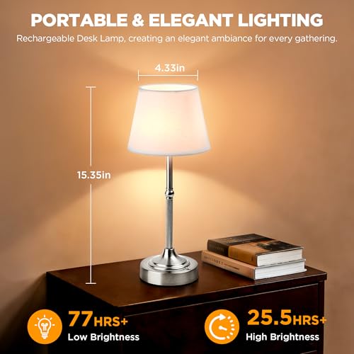 LUTEC Cordless Table Lamp, Battery Operated Lamp with 3 Color Temps and Stepless Dimming, 5200mAh Portable Rechargeable Table Lamp for Restaurant/Bedroom/Bars/Outdoor (Silver) by LUTEC - Used condition - Image 4