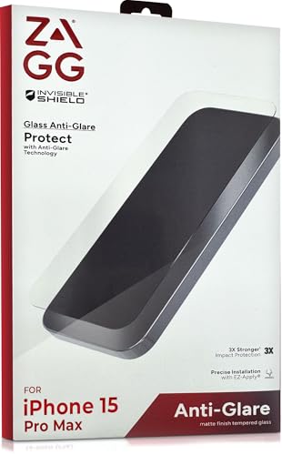 ZAGG InvisibleShield Anti-Glare Glass Screen Protector for iPhone 15 Pro Max - 3X Stronger Tempered Glass Scratch & Impact Protection Smudge-Resistant Easy to Install - Clear