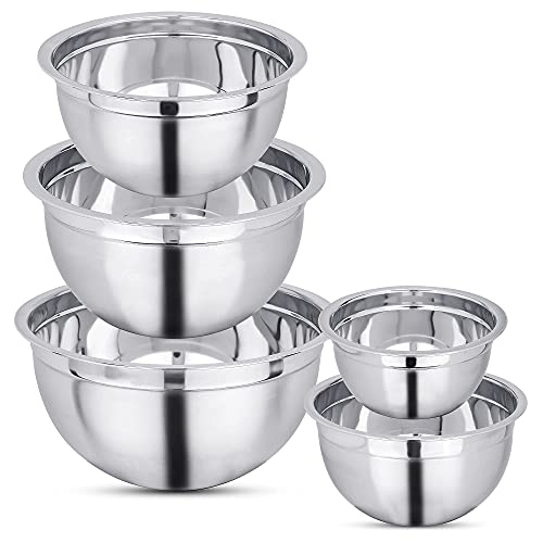 Vinod Mixing Bowls With Lids - Set Of 5 Stainless Steel Nesting Bowl | Meal Prep Bowls | Mix & Serve | Flat Bottom, Stackable | Heavy Duty & Easy To Clean | Space Saving | Cooking & Prepping #TOP5