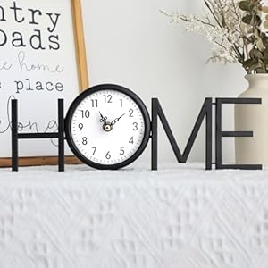 Vintage Small Desk Clock Black Metal Table Clock Battery Operated Silent Mantel Clock with Home Letter for Bedroom Living Room Home Office