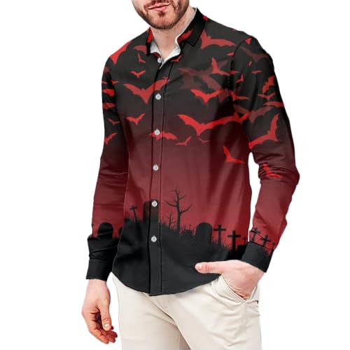 Watdotory Bat Print Men's Shirt Casual Button Down Collar Soft Shirts Long Sleeve Dress Shirts Clothing Outfits Tops-M