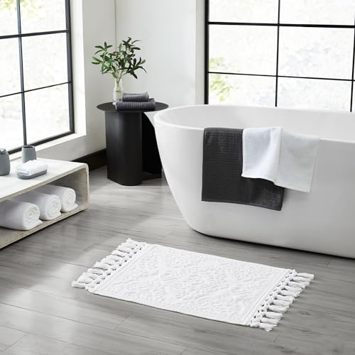 Jean Pierre - Ricardo Bath Mat, Woven Fringe Bathroom Rugs, 100% Cotton, Premium Bathroom Decor - Measures 27" x 52" - White by Jean Pierre New York - Used condition - Image 2