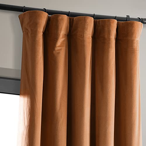 HPD Half Price Drapes Signature Velvet Thermal Blackout Curtains for Living Room 120 Inch Long (1 Panel) Rod Pocket Insulated Blackout Curtains for Bedroom Window Curtains, 50W x 120L, Burnt Pumpkin