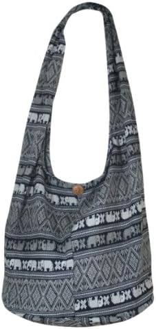 Hippie Thai Elephant Sling Crossbody Bag Purse Thai Top Zip Handmade New Color Black TE 01