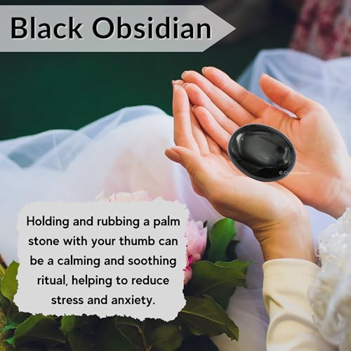 Image of Amazing Gemstone Black Obsidian Crystals and Healing Stones - Large Palm Stone Crystals Piedra - Crystal for Good Luck, Balanced Positive Energy, Meditation - Unique Stocking Stuffers & Birthday Gift
