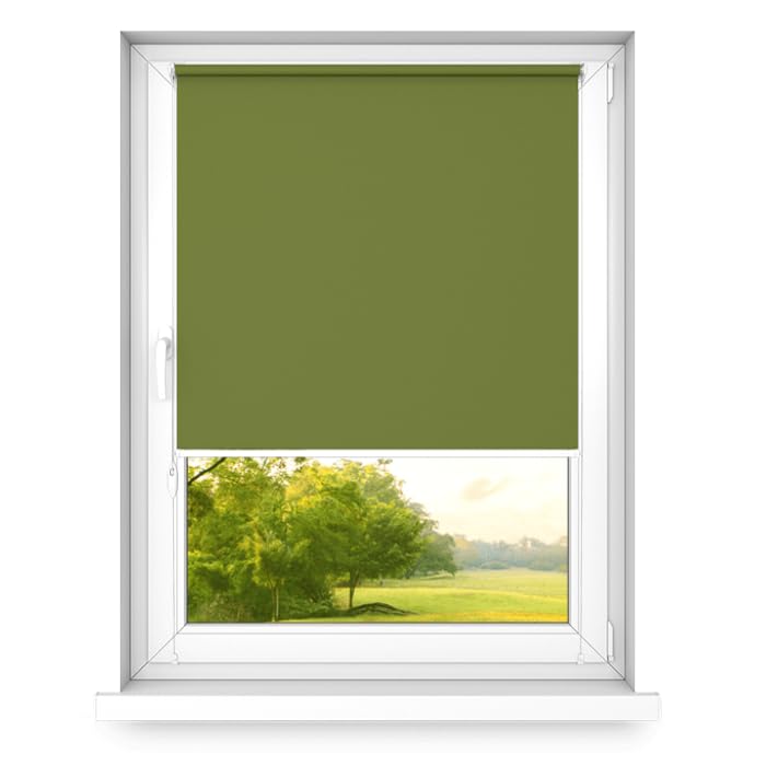 time4blinds – Blackout Blind Without Drilling – No Drill Blinds for Windows, Blinds Window – 3 Mounting Methods, Silver Thermal Coating – Forest Green, 1100x1000mm, Right Pull