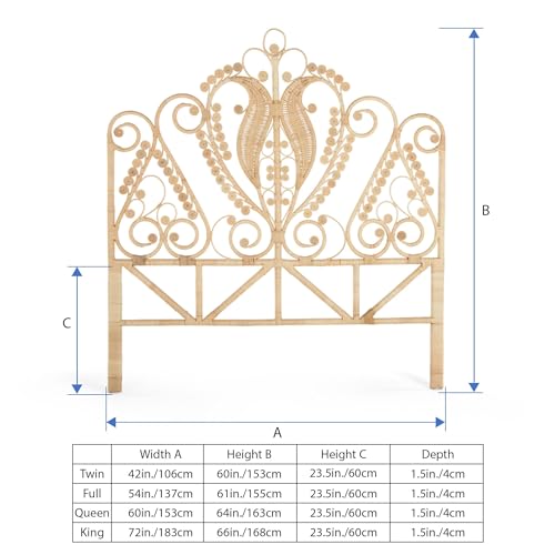 KOUBOO Peacock Rattan Headboard, Queen Size, Natural Color - Thumbnail 3