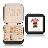 Joyero de cuero cuadrado negro – Caja de almacenamiento portátil con impresión de cerdo de dibujos animados para anillos, aretes, collares y pulseras