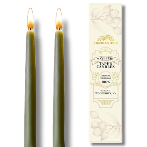 Candlestock Real Bayberry Taper Candle Pair 8 inch - Pure Bayberry and Pure 100% USA Beeswax Blend - Dripless Taper Candle Pair