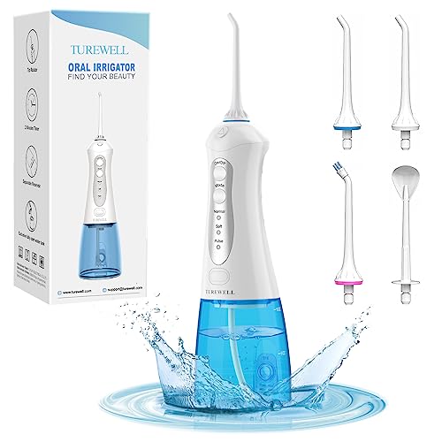 Water Dental Flosser Cordless Oral Irrigator, Portable and Rechargeable Water Teeth Pick with 3 Modes 4 Jet Tips, 300ML IPX7 Waterproof Dental Flosser for Oral Care