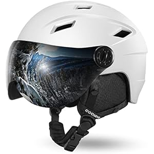 Odoland Ski Helmet with VLT 18% Lens Visor Great for Skiing, Light Weight and Adjustable Ventilation Advanced Competition Snow Helmet with Warm Fluffy Earpads for Men Women Adult and Youth W