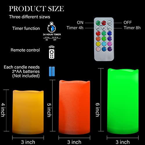 Sweetime Set Of 3 Color Changing Led Pillar Candles With Remote & Timer - 3X4 3X5 3X6 Multi Colored Flickering Outdoor Waterproof Flameless Candles Battery Operated. #TOP6