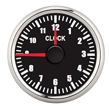 2in Universal Hourmeter Clock Gauge, 52mm, 0 12 Hours, Red Backlight, 12V/24V, IP67, Stainless Steel, Dial Silver Frame, for Car Boat Yacht