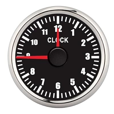 2in Universal Hourmeter Clock Gauge, 52mm, 0 12 Hours, Red Backlight, 12V/24V, IP67, Stainless Steel, Dial Silver Frame, for Car Boat Yacht